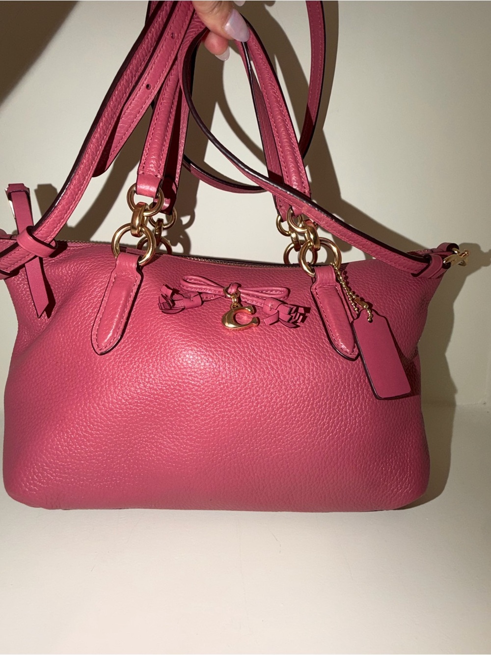 Coach Hot Pink Pebble Leather Shoulder Bag with Gold Hardware